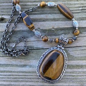 Tiger’s Eye glass beaded necklace NIB Canyon Sky